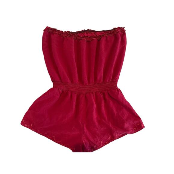 Honey Punch Boutique Strapless Embroidered Maroon Red Women’s Romper Size Medium - Picture 2 of 5